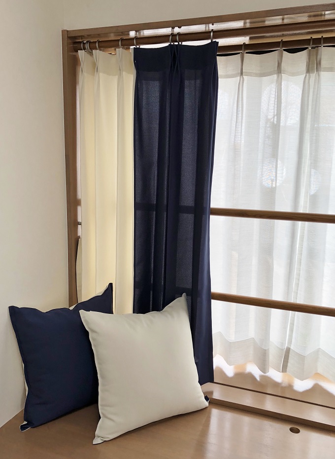 半分 青い カーテンを子ども室に 岐阜県 大垣市のオーダーカーテン じゅうたん リフォームの しかの